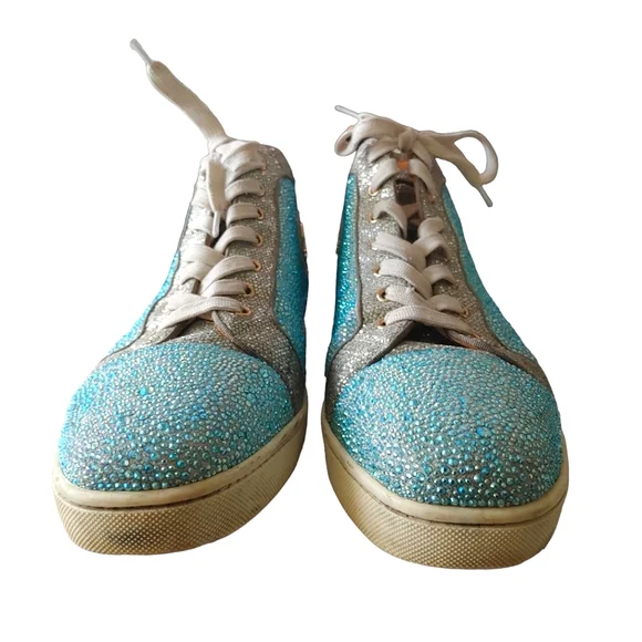 Christian Louboutin Blue & Silver Crystal Strass Louis Junior AB High Sn… - Picture 7 of 16